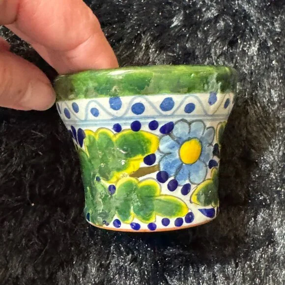 Talavera Mexican Folk Art Ceramic Mini Planters Floral Patterns Set Of 3 - Picture 3 of 9